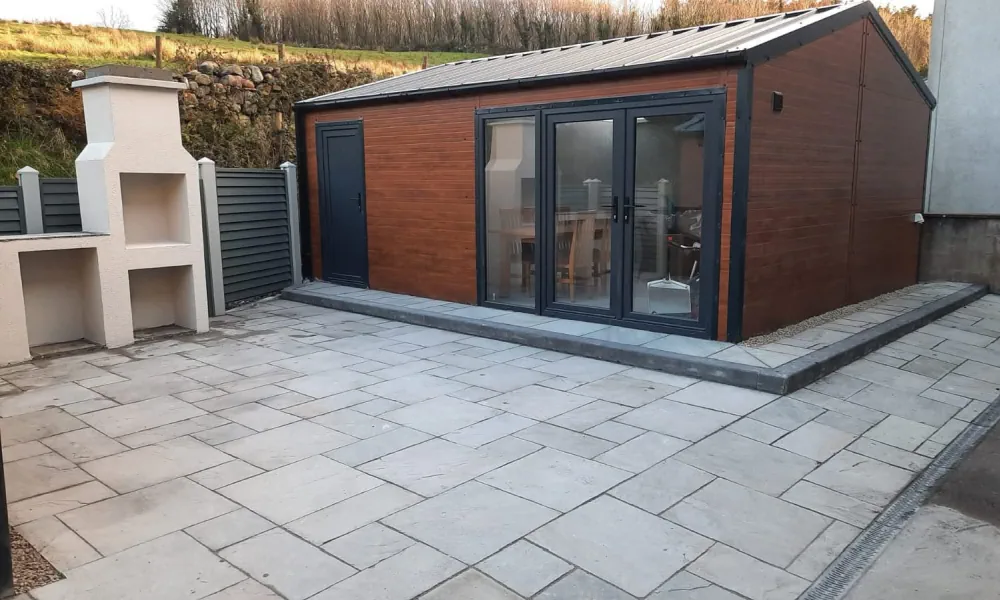 Garden Rooms, Patio and Outdoor Fireplace Installed Mayo